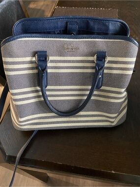 kate spade Navy and Cream Striped Canvas Satchel